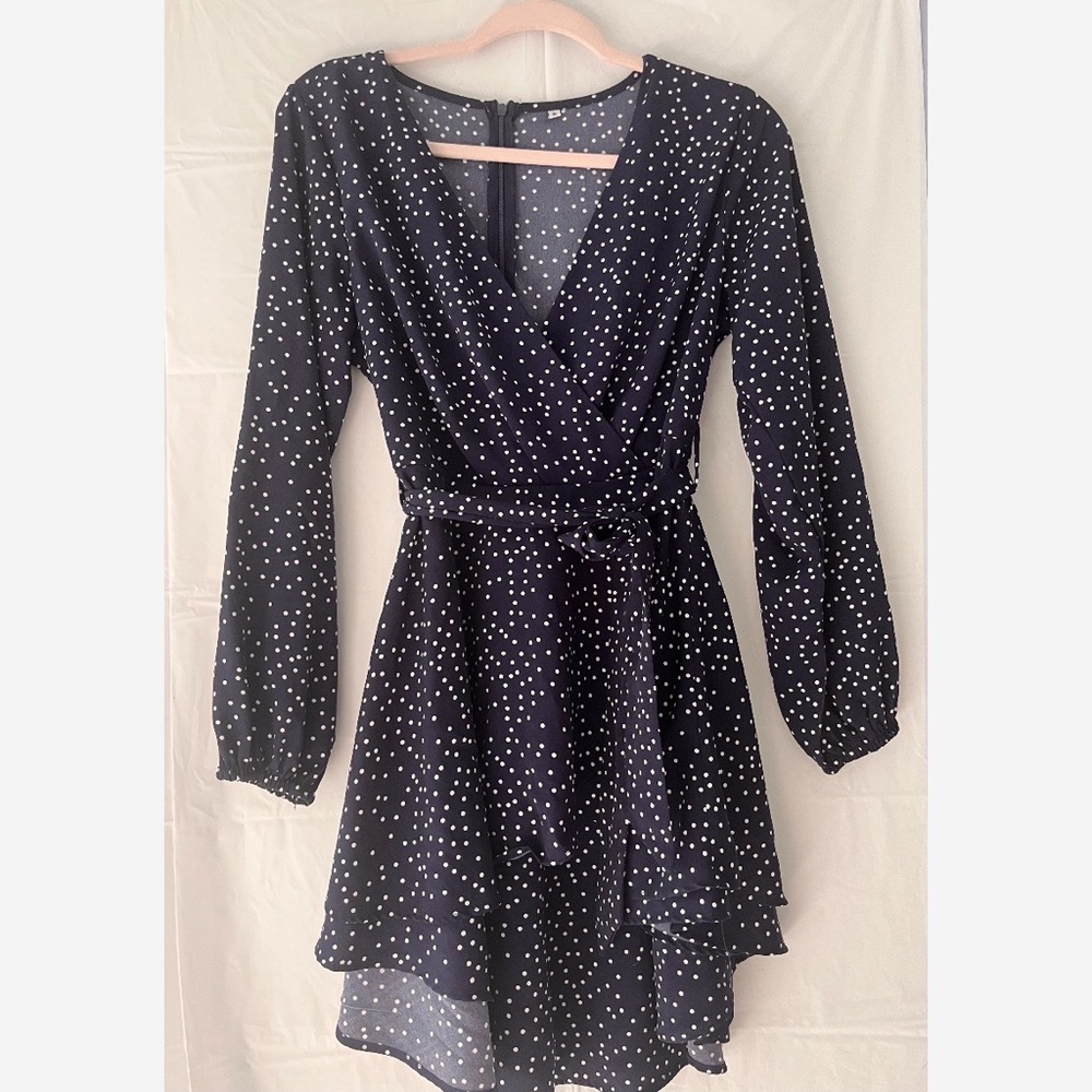 NAVY- white polka dots